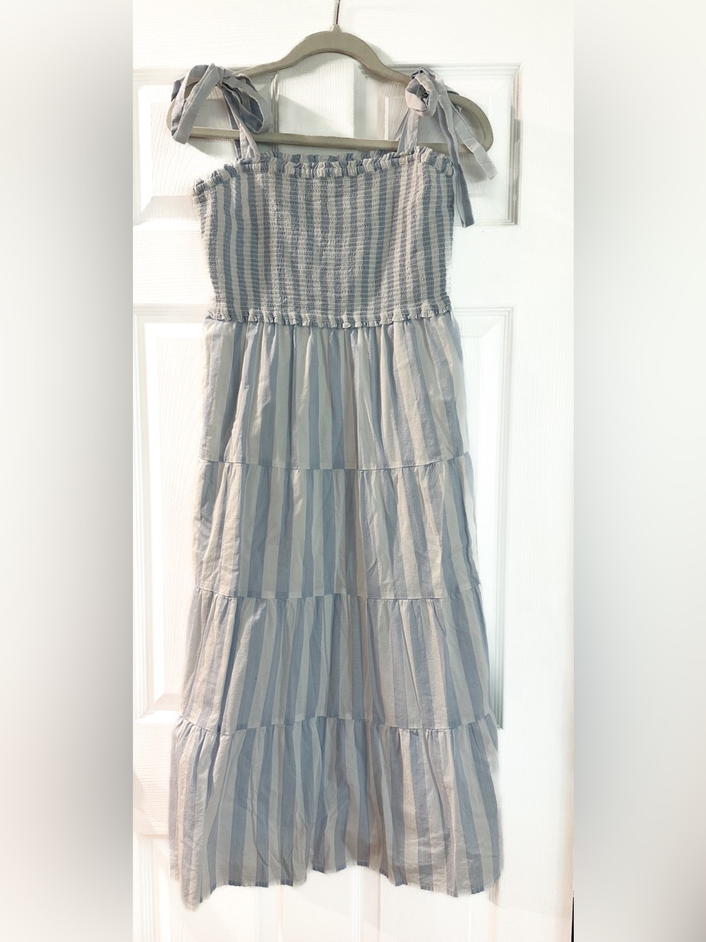 J. Crew Light Blue and White Smocked Maxi Dress